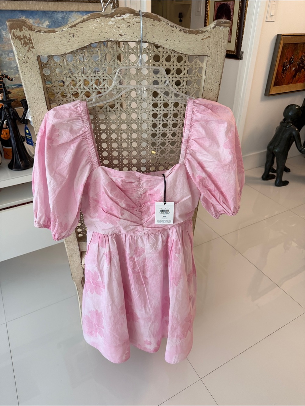 COACH Pink Puff Sleeve Square Neck Sundress